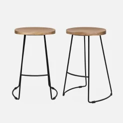 Taburete de bar de madera y acero, set de 2