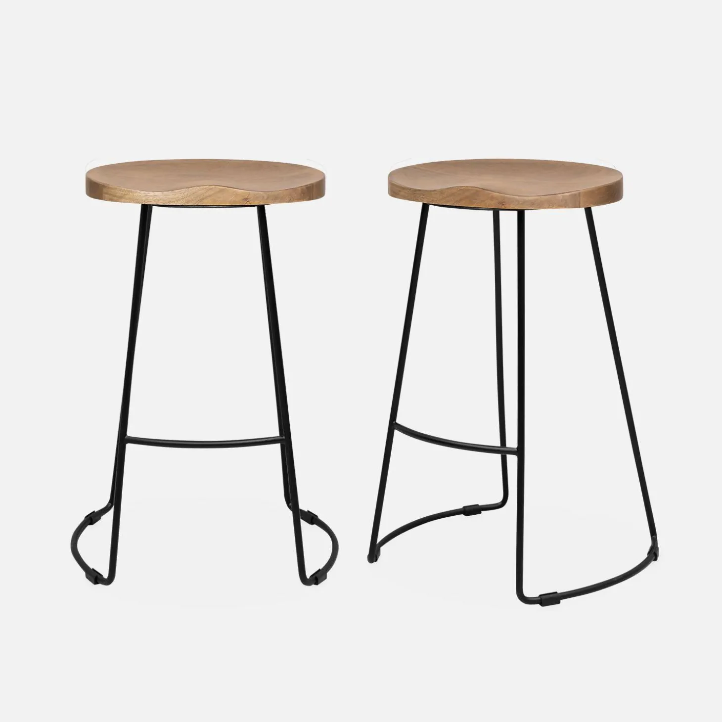Taburete de bar de madera y acero, set de 2