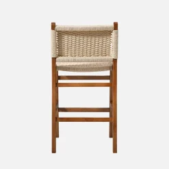 Taburete de bar de madera de hevea y asiento de cuerdas, set de 2