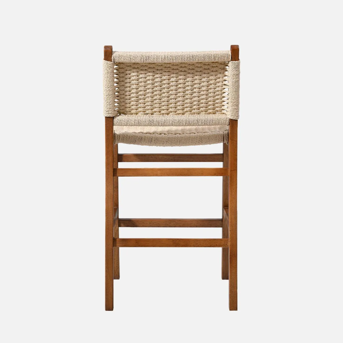 Taburete de bar de madera de hevea y asiento de cuerdas, set de 2