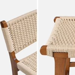 Taburete de bar de madera de hevea y asiento de cuerdas, set de 2