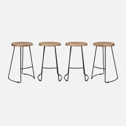 Taburete de bar de madera de mango y acero, 65cm, set de 4