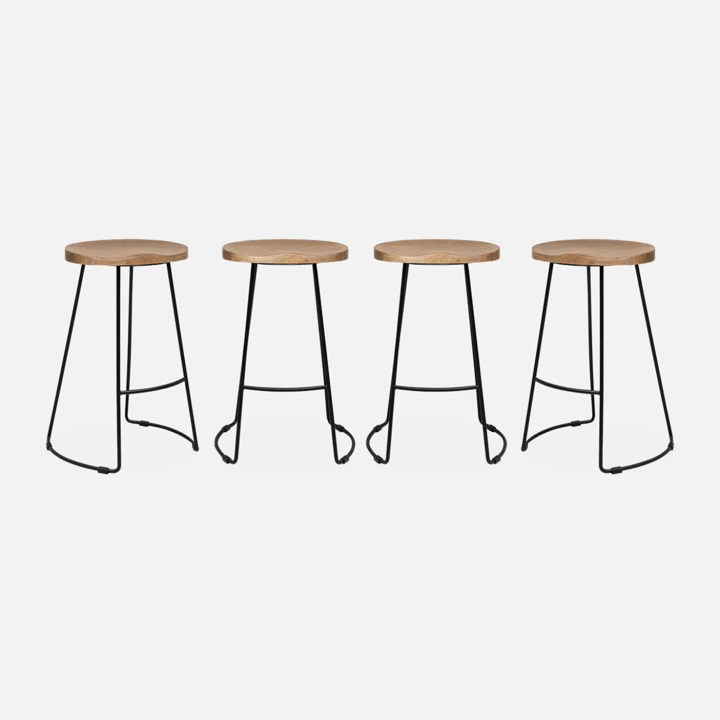 Taburete de bar de madera de mango y acero, 65cm, set de 4