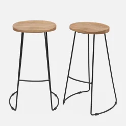 Taburete de bar de madera y acero, set de 2