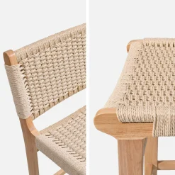 Taburete de bar de madera de hevea y asiento de cuerdas, set de 2