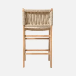 Taburete de bar de madera de hevea y asiento de cuerdas, set de 2