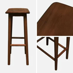 Taburete de bar vintage de madera de caucho, set de 2