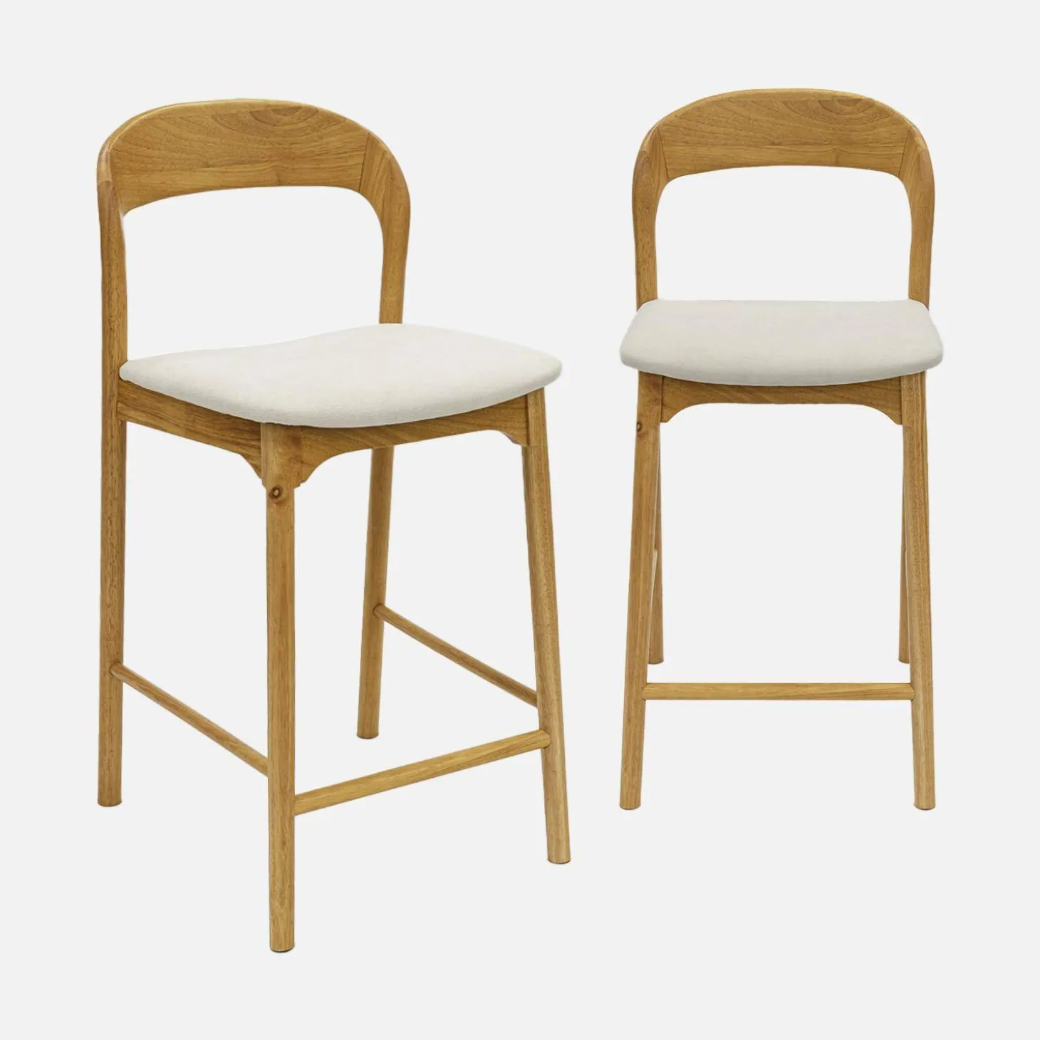 Taburete de bar vintage de madera de hevea y tela, set de 2