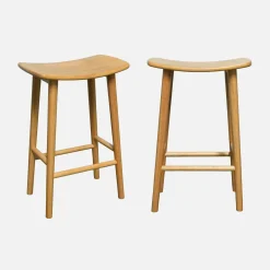 Taburete de bar vintage de madera de caucho, set de 2