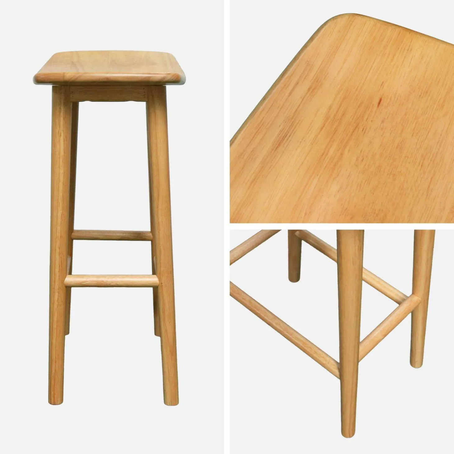 Taburete de bar vintage de madera de caucho, set de 2