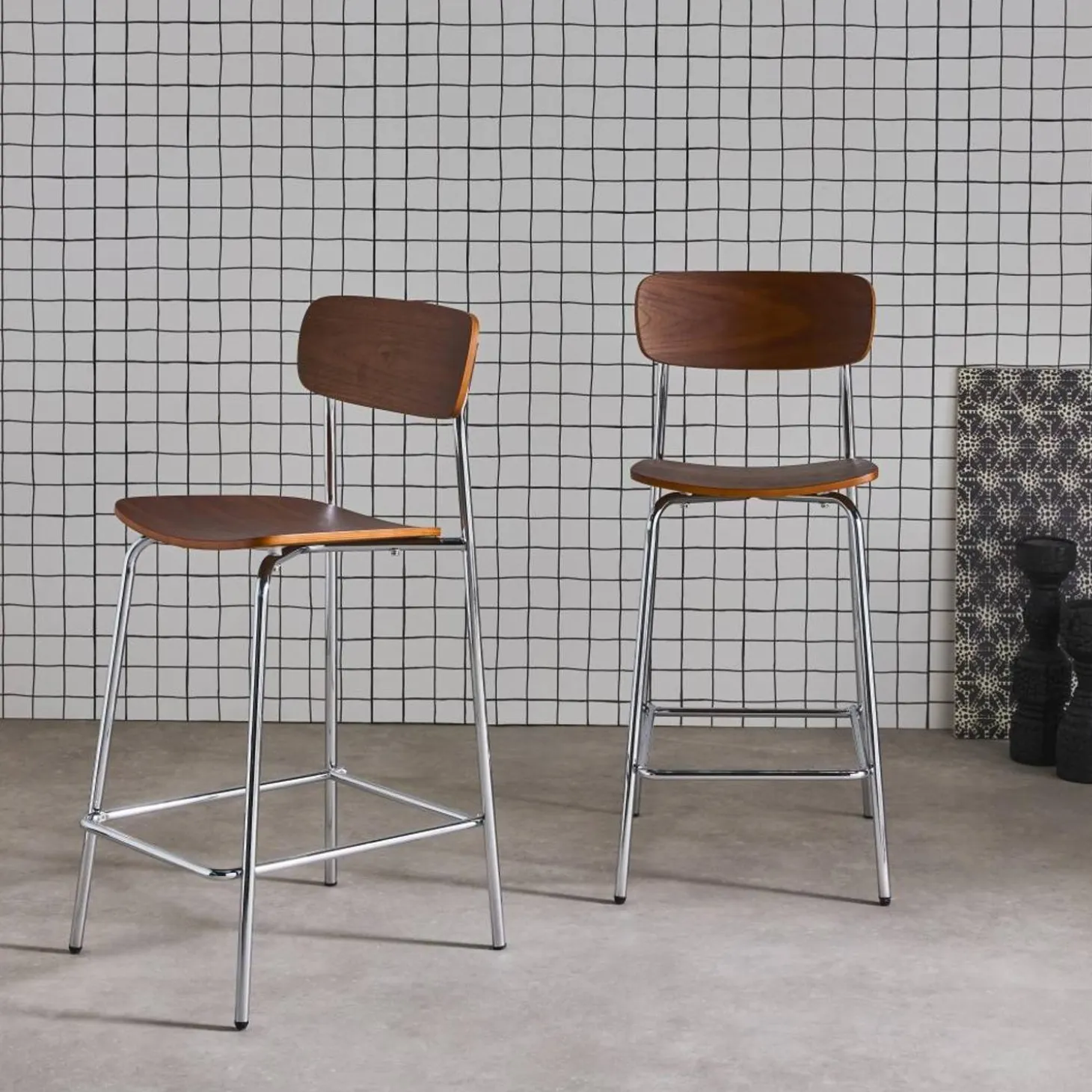 Taburete de bar vintage metal y contrachapado, set de 2