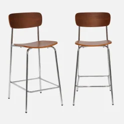 Taburete de bar vintage metal y contrachapado, set de 2