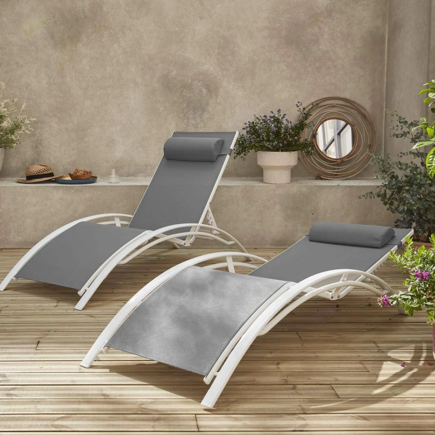 Tumbona de aluminio textileno, set de 2