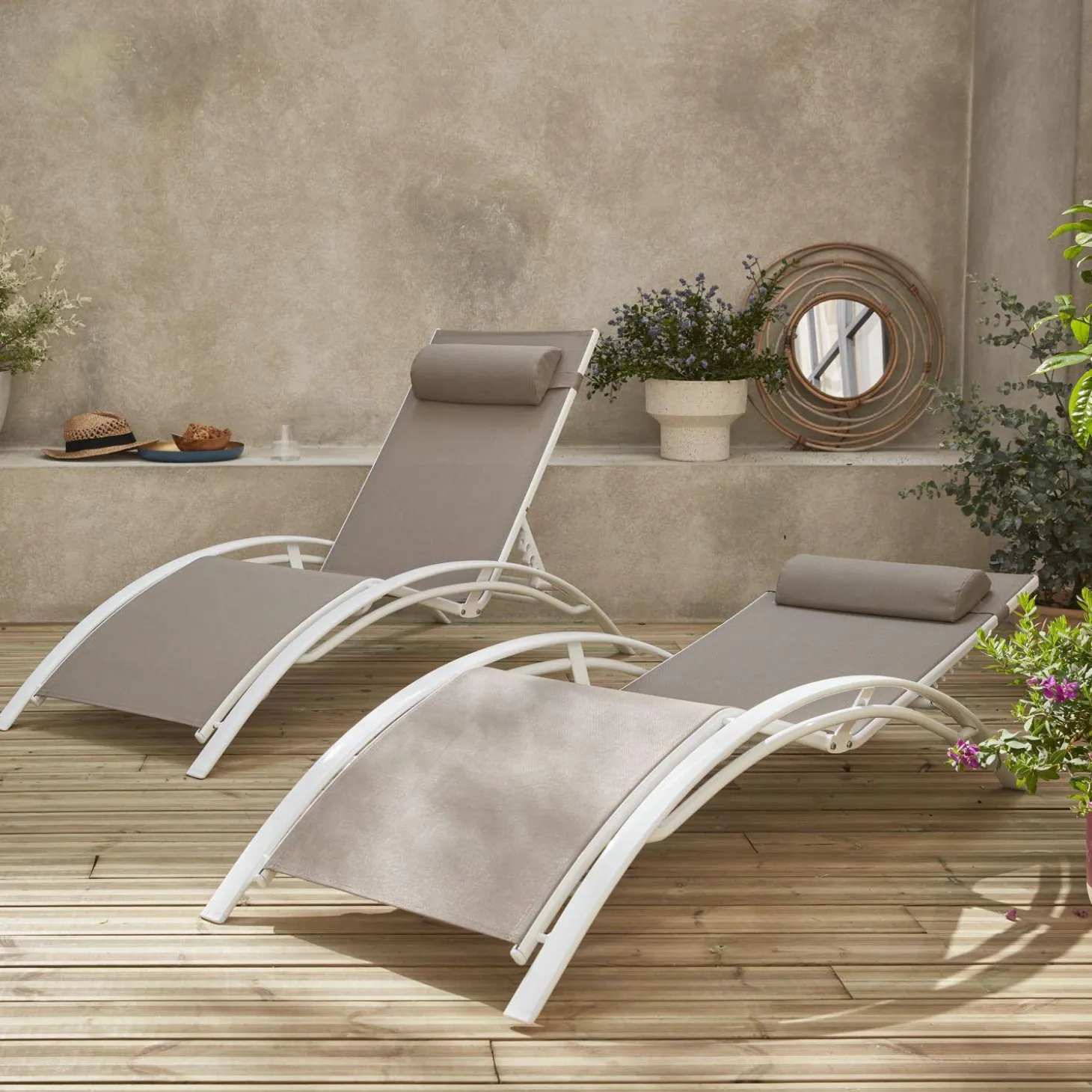 Tumbona de aluminio textileno, set de 2