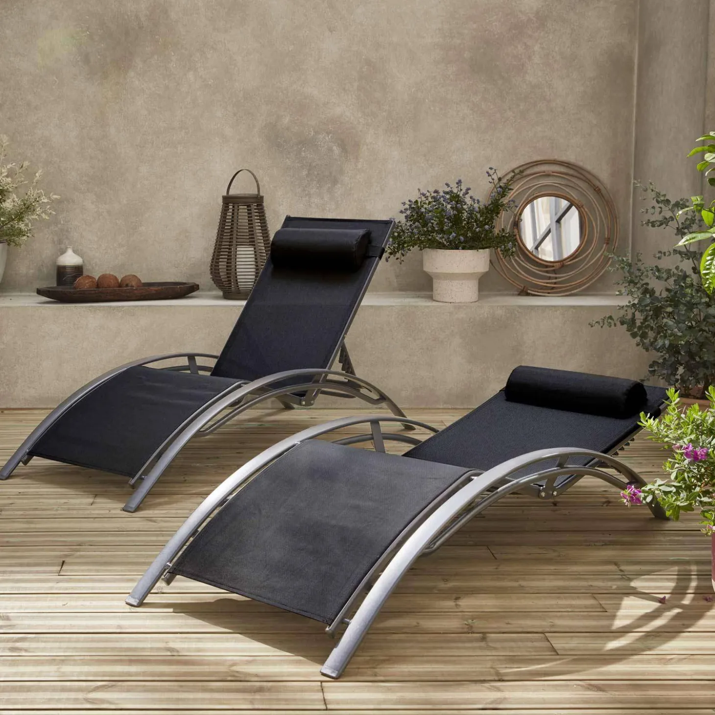 Tumbona de aluminio textileno, set de 2