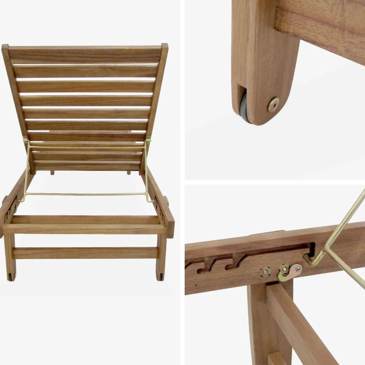 Tumbona de madera con ruedas, set de 2