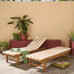 Tumbona de madera con ruedas, set de 2