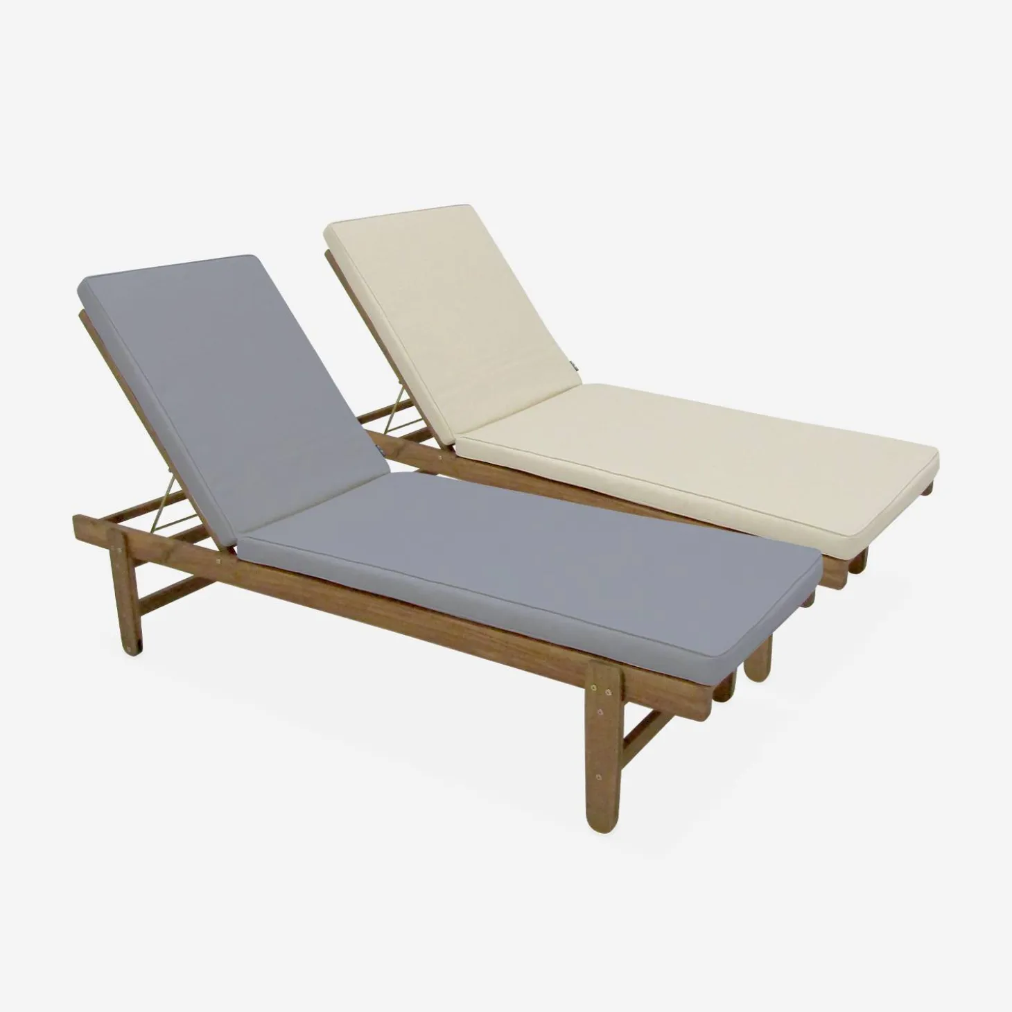 Tumbona de madera con ruedas, set de 2