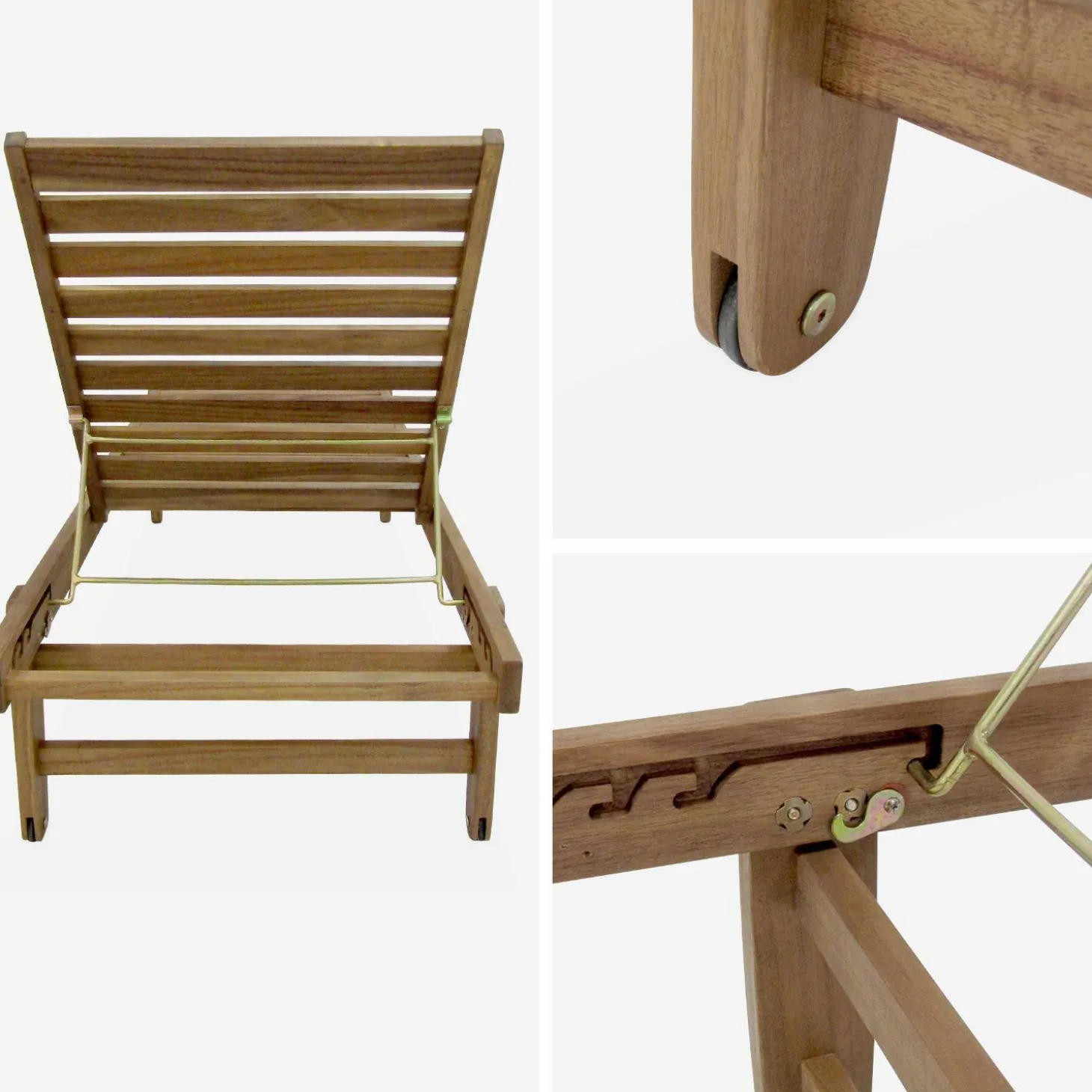 Tumbona de madera con ruedas, set de 2