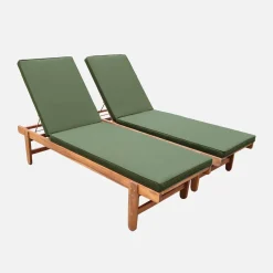 Tumbona de madera con ruedas, set de 2
