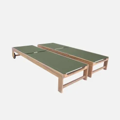 Tumbona de madera de acacia, multiposición, con ruedas, set de 2