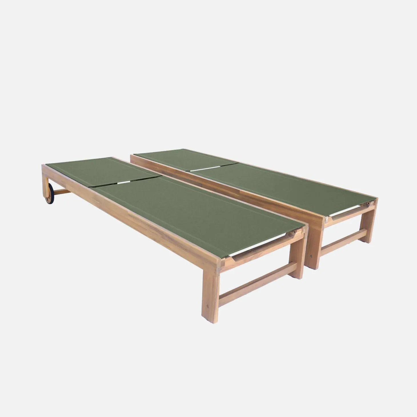 Tumbona de madera de acacia, multiposición, con ruedas, set de 2