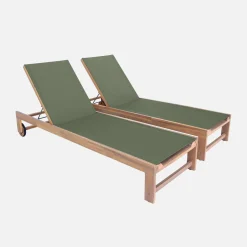 Tumbona de madera de acacia, multiposición, con ruedas, set de 2