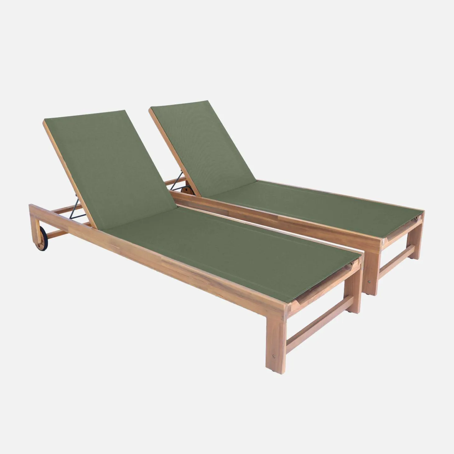 Tumbona de madera de acacia, multiposición, con ruedas, set de 2