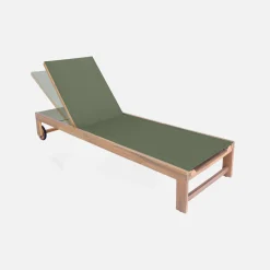 Tumbona de madera de acacia, multiposición, con ruedas, set de 2
