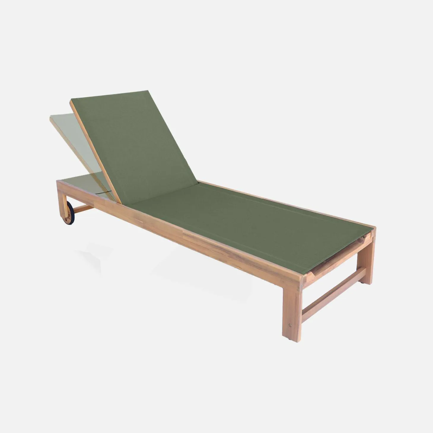 Tumbona de madera de acacia, multiposición, con ruedas, set de 2