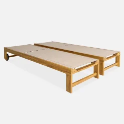 Tumbona de madera de acacia, multiposición, con ruedas, set de 2