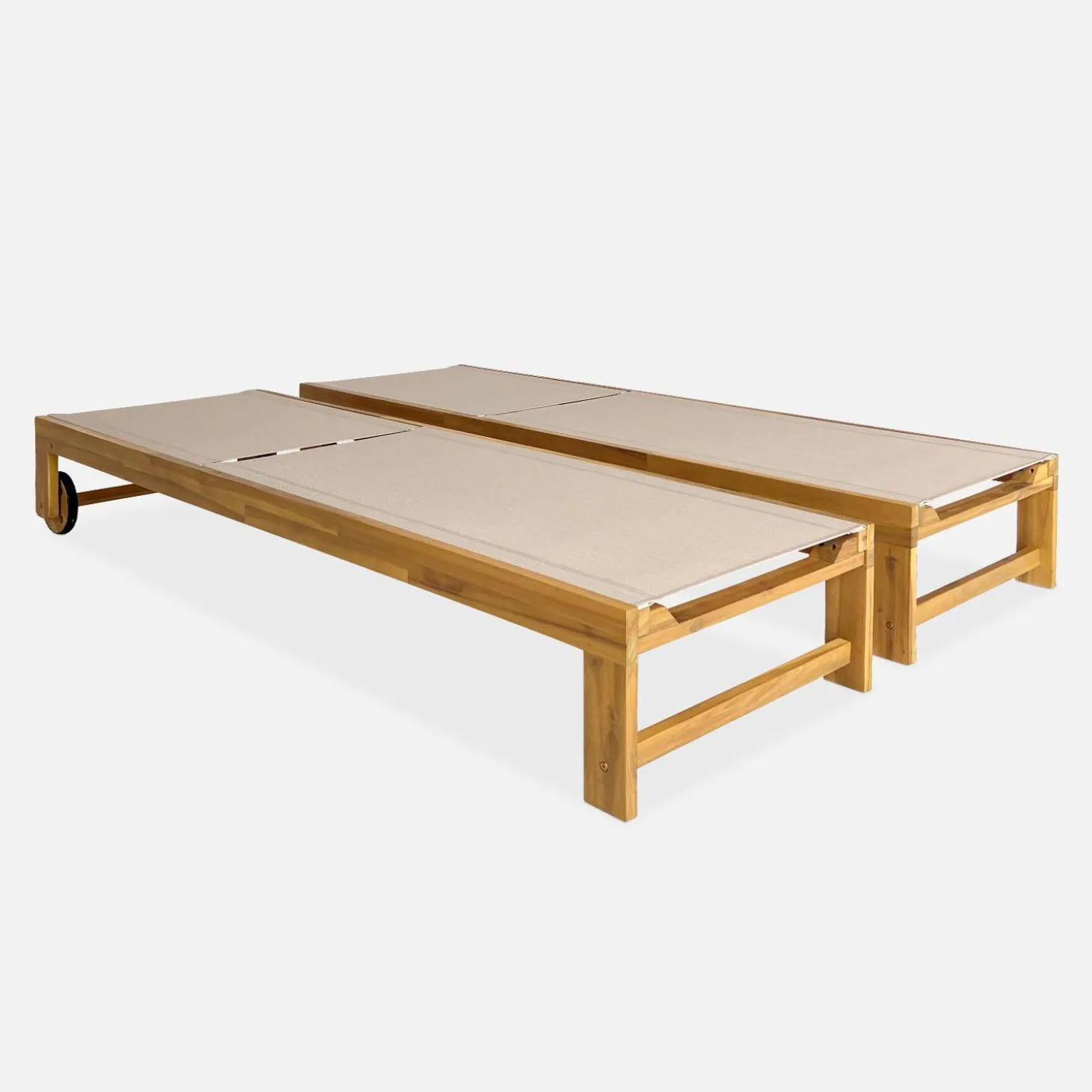 Tumbona de madera de acacia, multiposición, con ruedas, set de 2