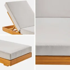Tumbona de madera de acacia con cojín multiposiciones con ruedas