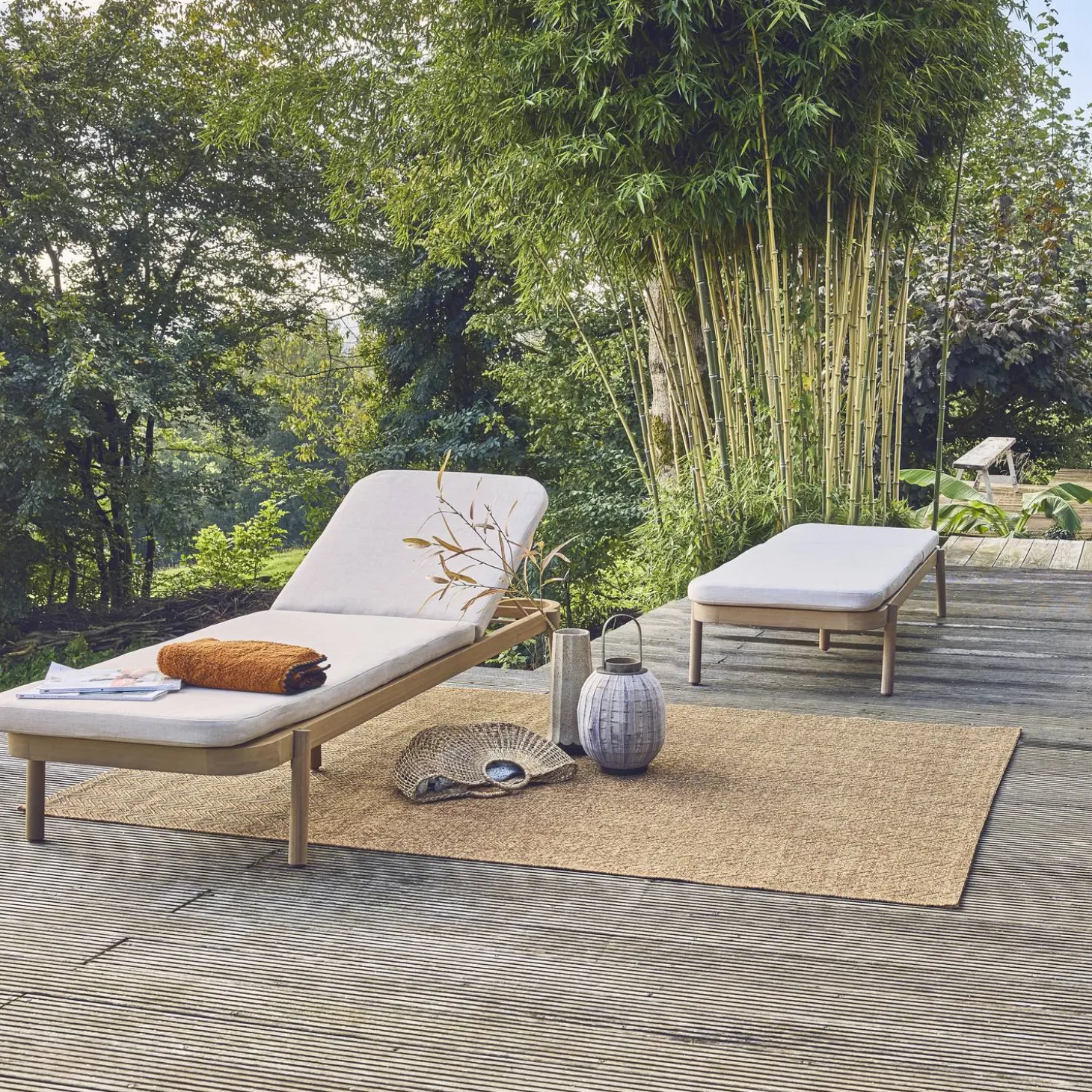 Tumbona de madera de acacia y reclinables, set de 2