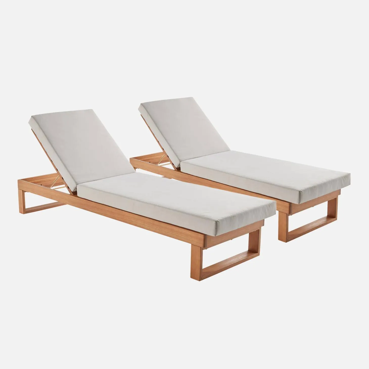 Tumbona de madera de eucalipto multiposición, set de 2