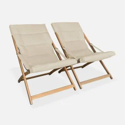 Tumbona de madera plegable con asiento acolchado, set de 2