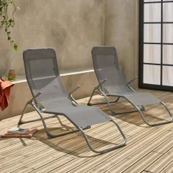 Tumbona plegable de textileno con 2 posiciones, set de 2
