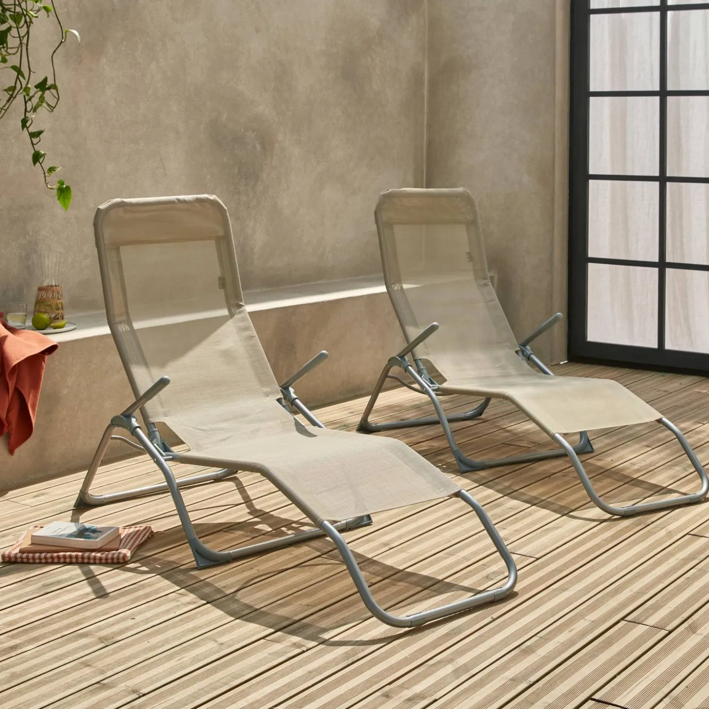 Tumbona plegable de textileno con 2 posiciones, set de 2