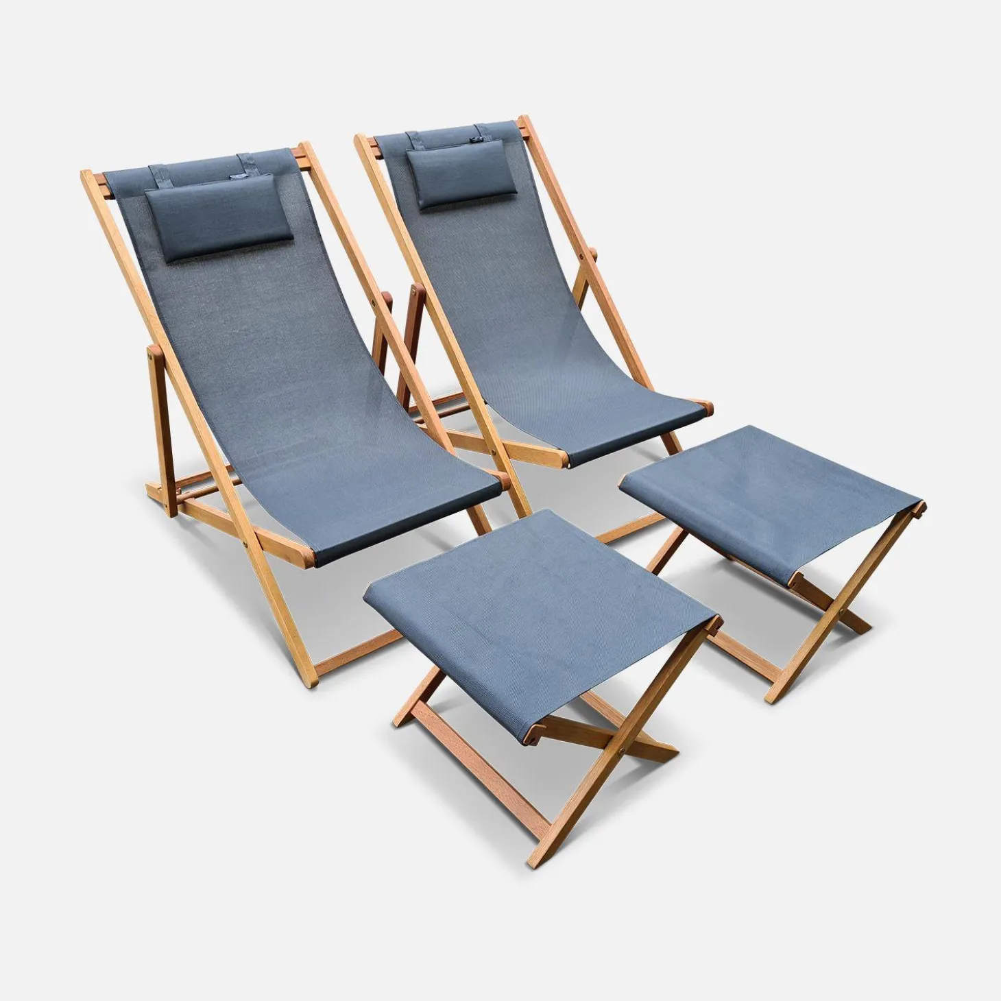 Tumbona y reposapiés de madera de eucalipto, set de 2