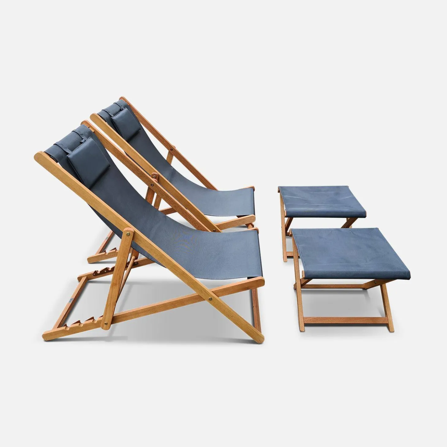 Tumbona y reposapiés de madera de eucalipto, set de 2
