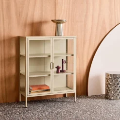 Vitrina de acero y vidrio templado de 2 puertas, 80cm